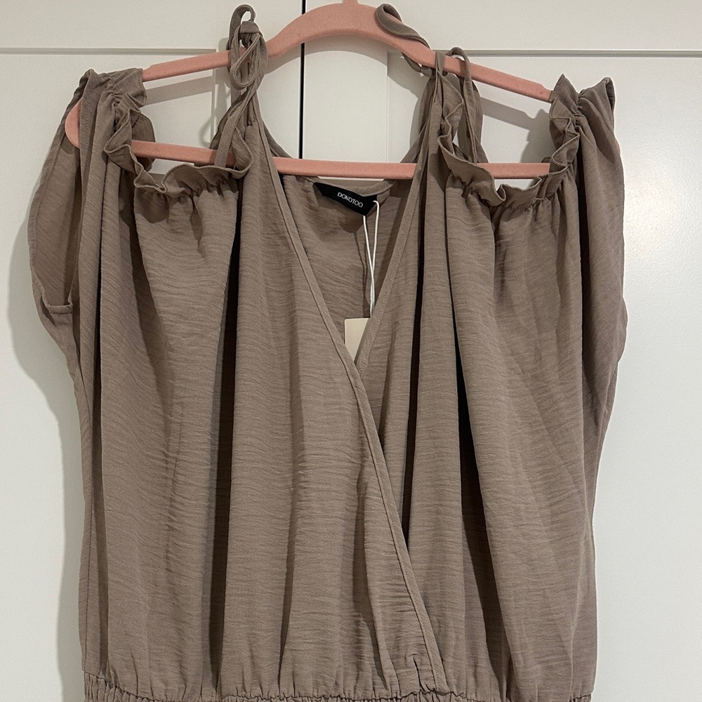 Women's Beige Versatile Pantsuit with Elastic Waist and Pockets